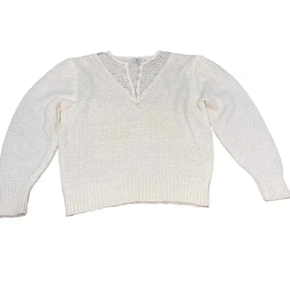 Vintage Charlotte VanHorne Cream Sweater Medium‎ Lace Pearl Embellished 80s - Picture 4 of 9
